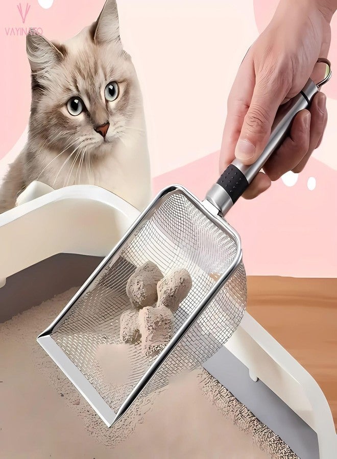 VAYINATO® Stainless Steel Cat Litter Scoop, Durable Pet Waste Shovel for Cats, Dogs, Reptile & Hamster Litter Scoop | Long Handle Deep Shovel | Easy to Clean Litter - Image 1